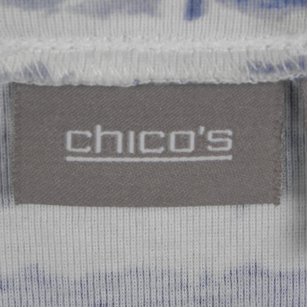 Chico's Shirt Top Womens 3 Casual Scoop Neck Tee Blue Patterned Short Sleeve - Picture 3 of 8